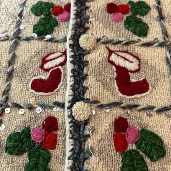 VINTAGE EAGLES EYE Wool‎ Embroidered Sweater Vest Ugly Christmas M - Picture 5 of 9